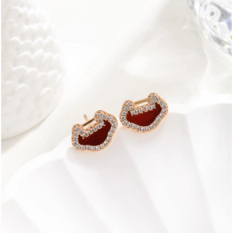 【高奢V金】镀K金红色如意耳钉
