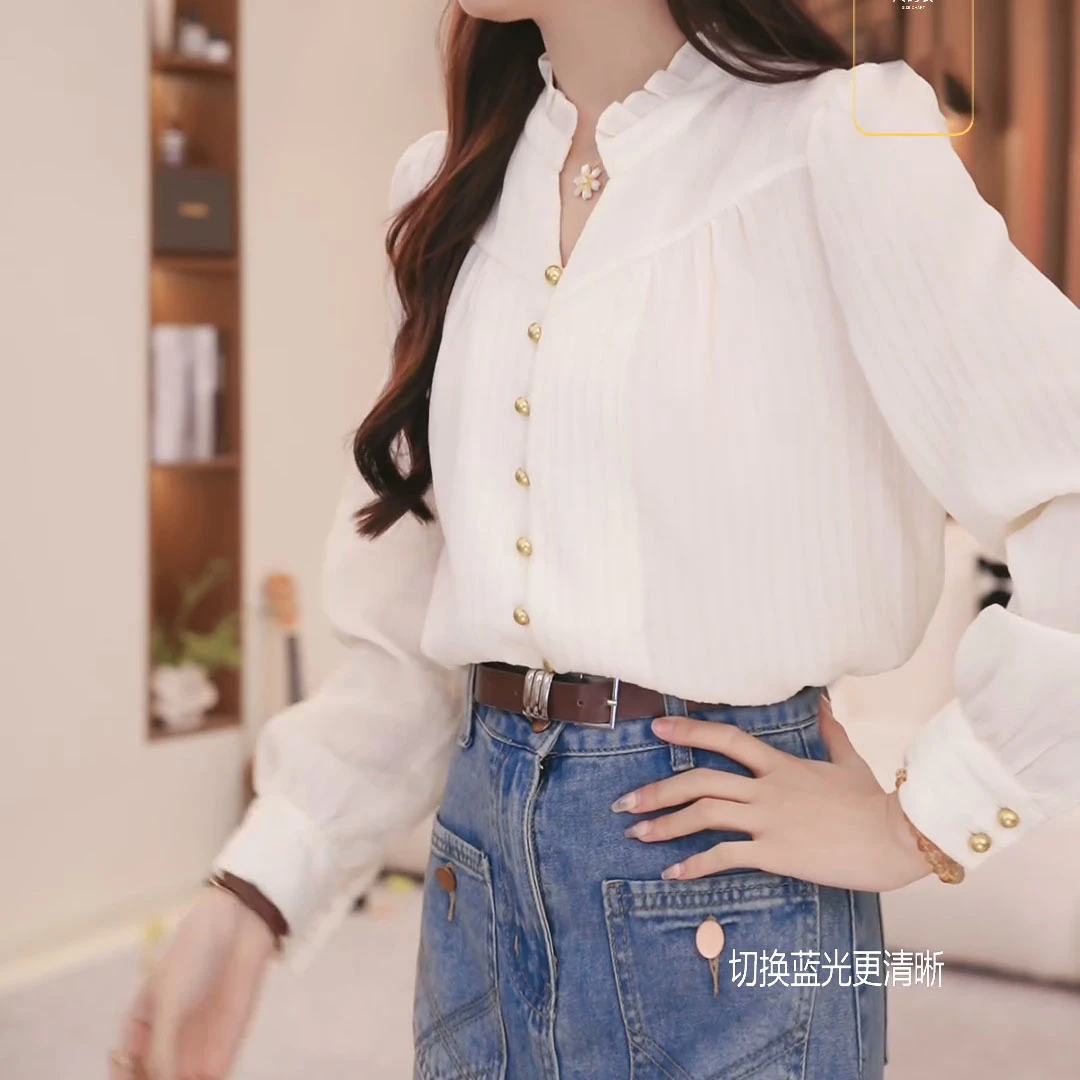 新款2025春季法式复古长袖衬衫女立领LK2502052