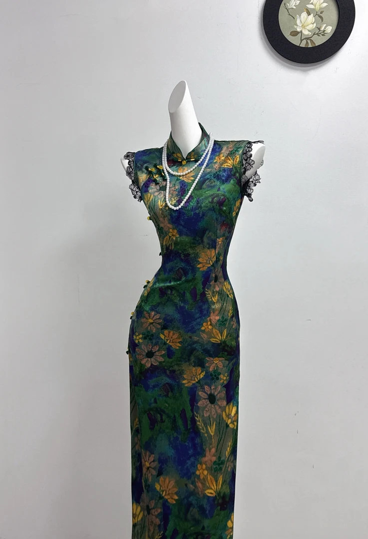 绝美旗袍2024新款复古高端修身新中式民国老上海无袖连衣裙女长款