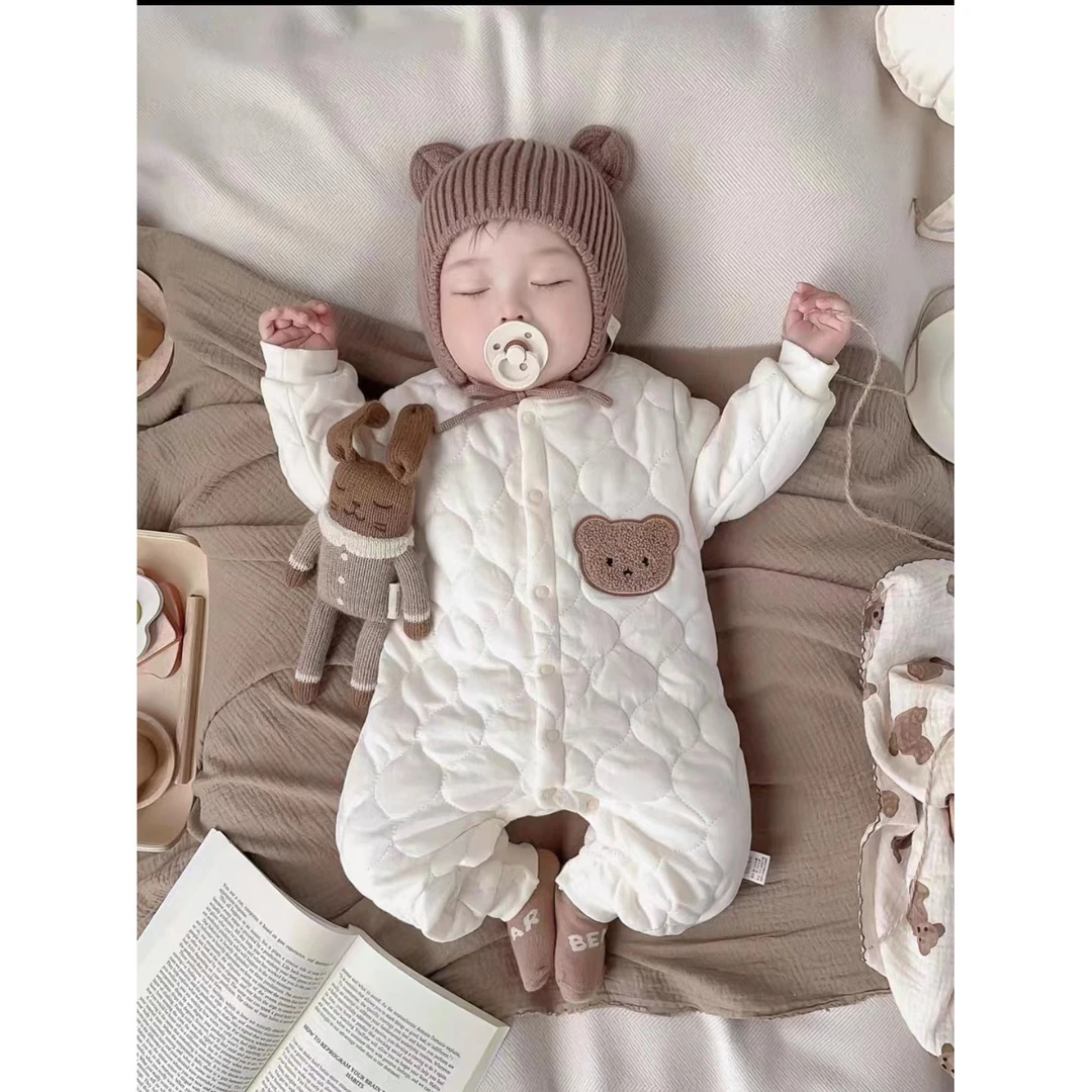 婴幼儿可爱宝宝休闲款式外出服装熊头标葫芦绗棉连体