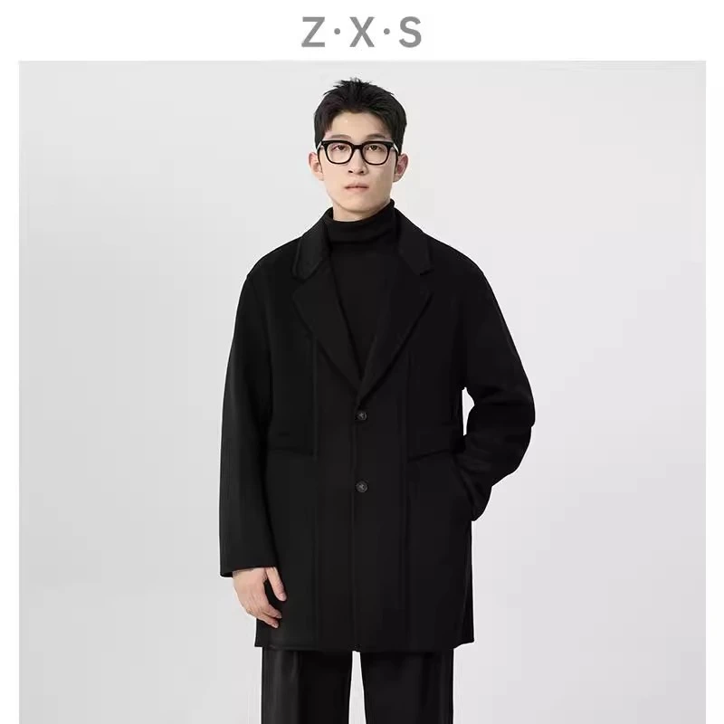 ZXS 绵羊毛双面呢毛呢大衣男中长款高级感加厚西装毛呢外套冬季