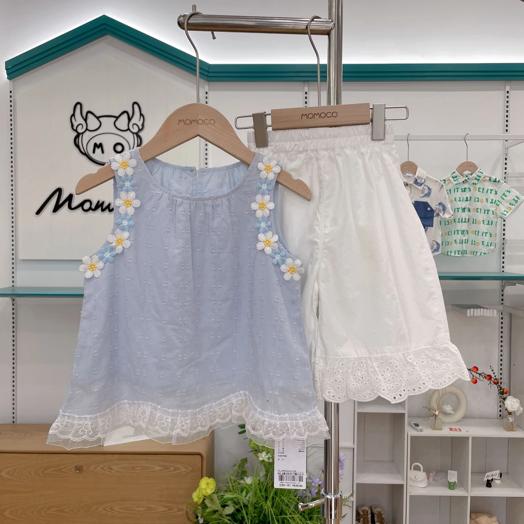 MOMOCO女童儿童洋气无袖背心花朵宽松休闲套装77630578083