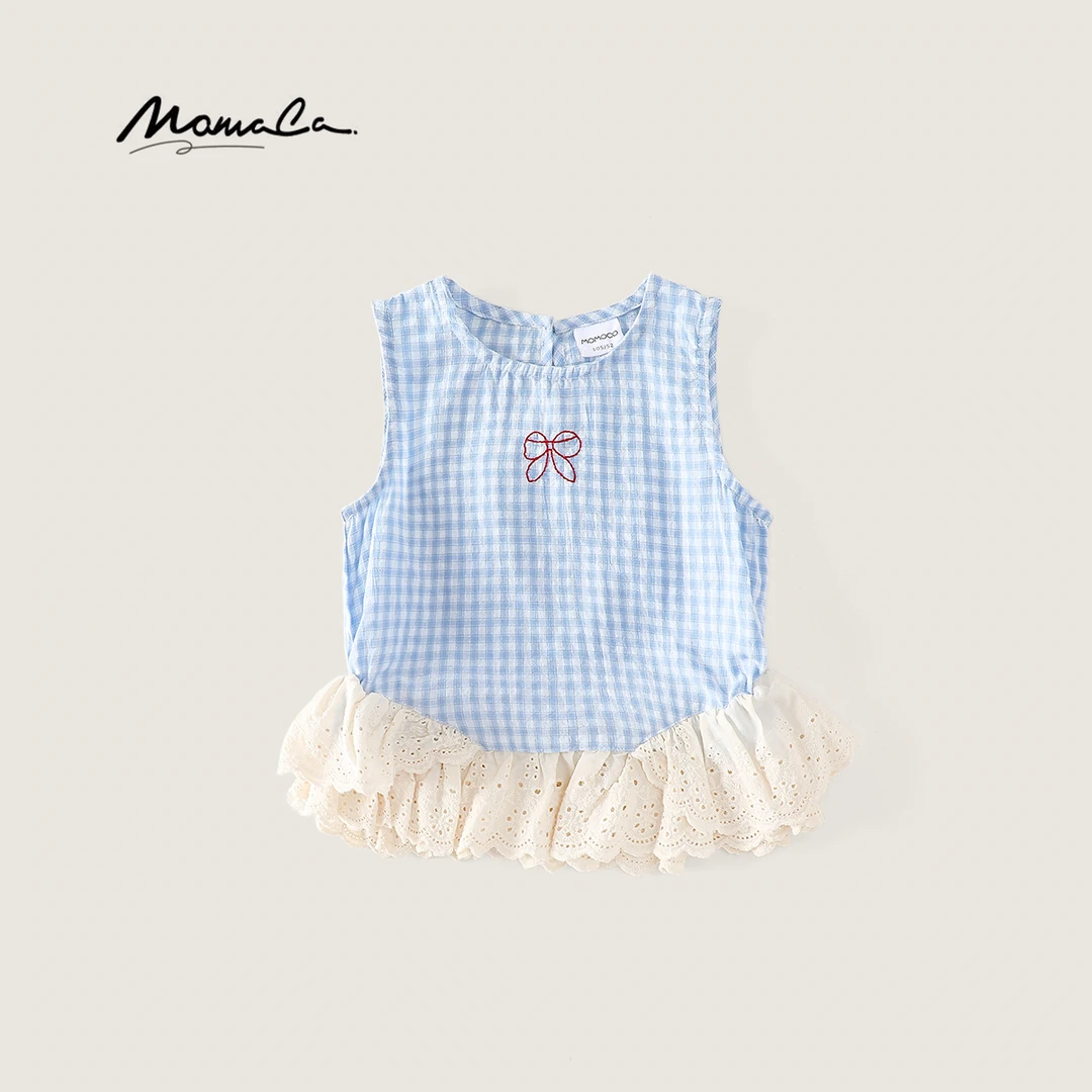 MOMOCO夏季欧若风女童甜美格子背心77630233017