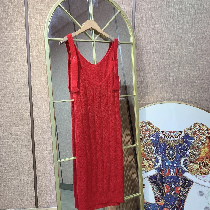 BP916孕妇红色针织吊带裙90-140