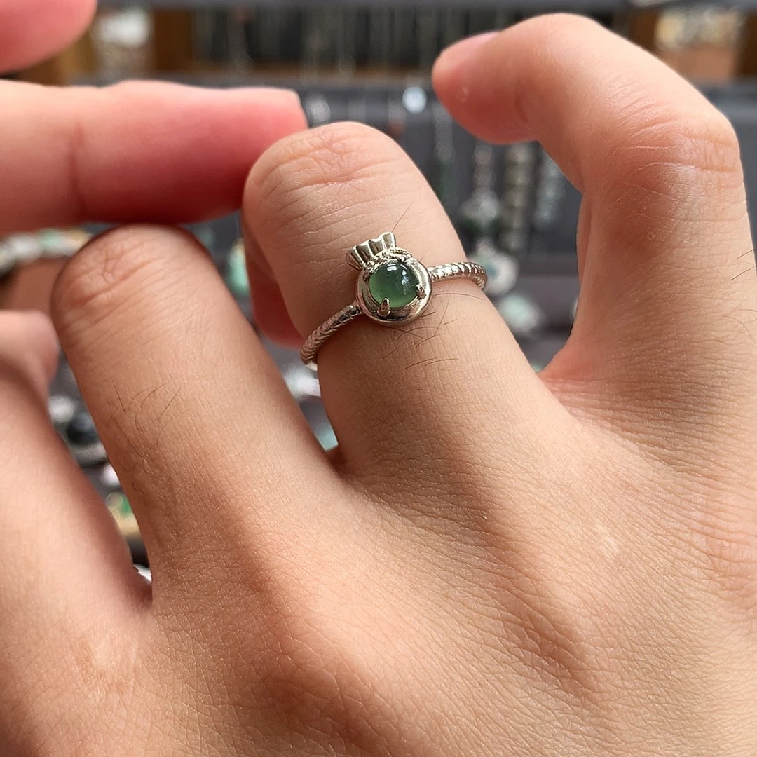 翡翠戒指银S925镶嵌0040