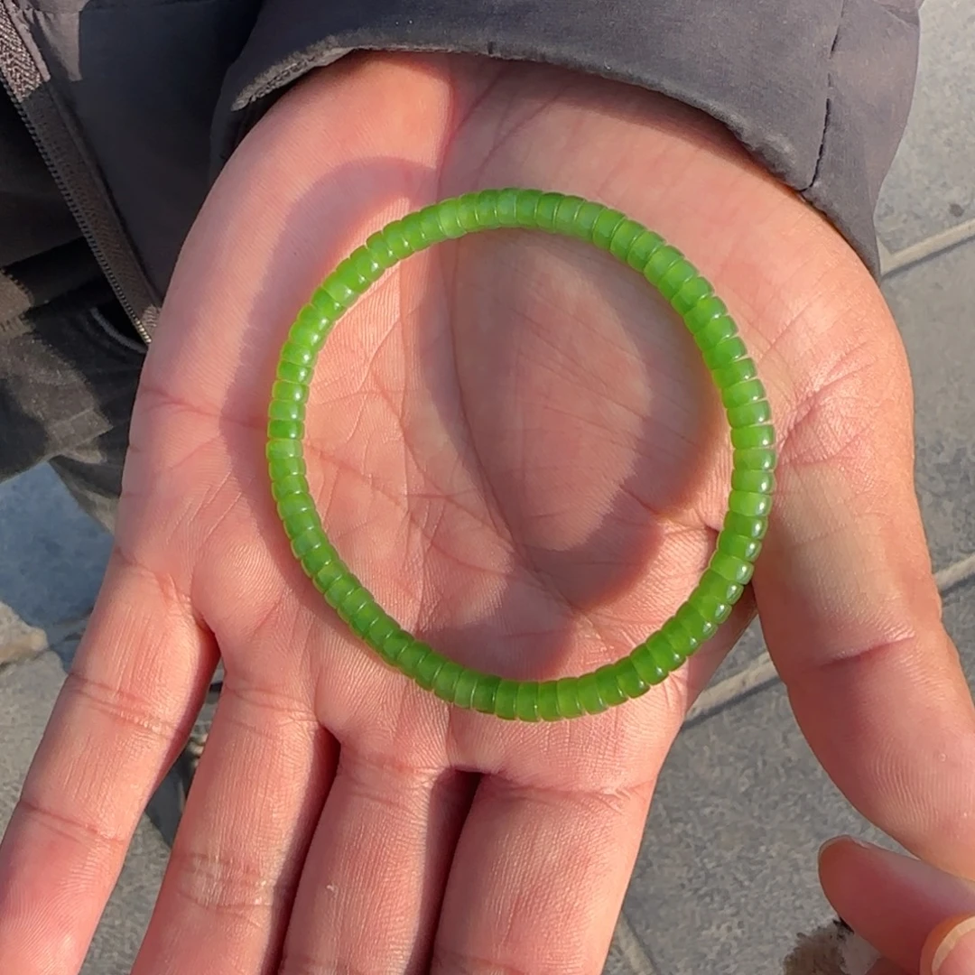 和田玉未镶嵌手链苹果绿纯净版