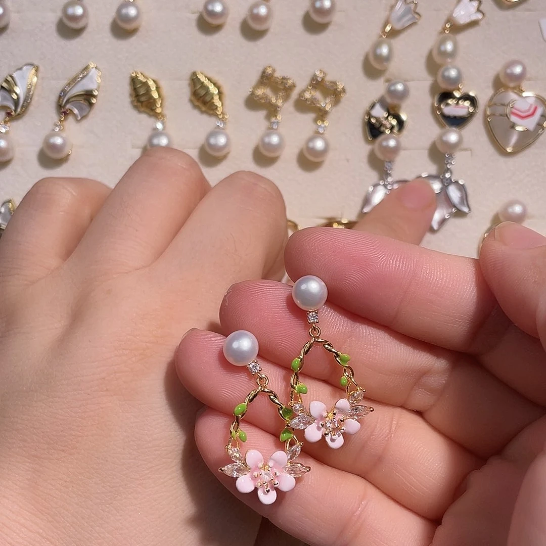 合金淡水珍珠耳饰