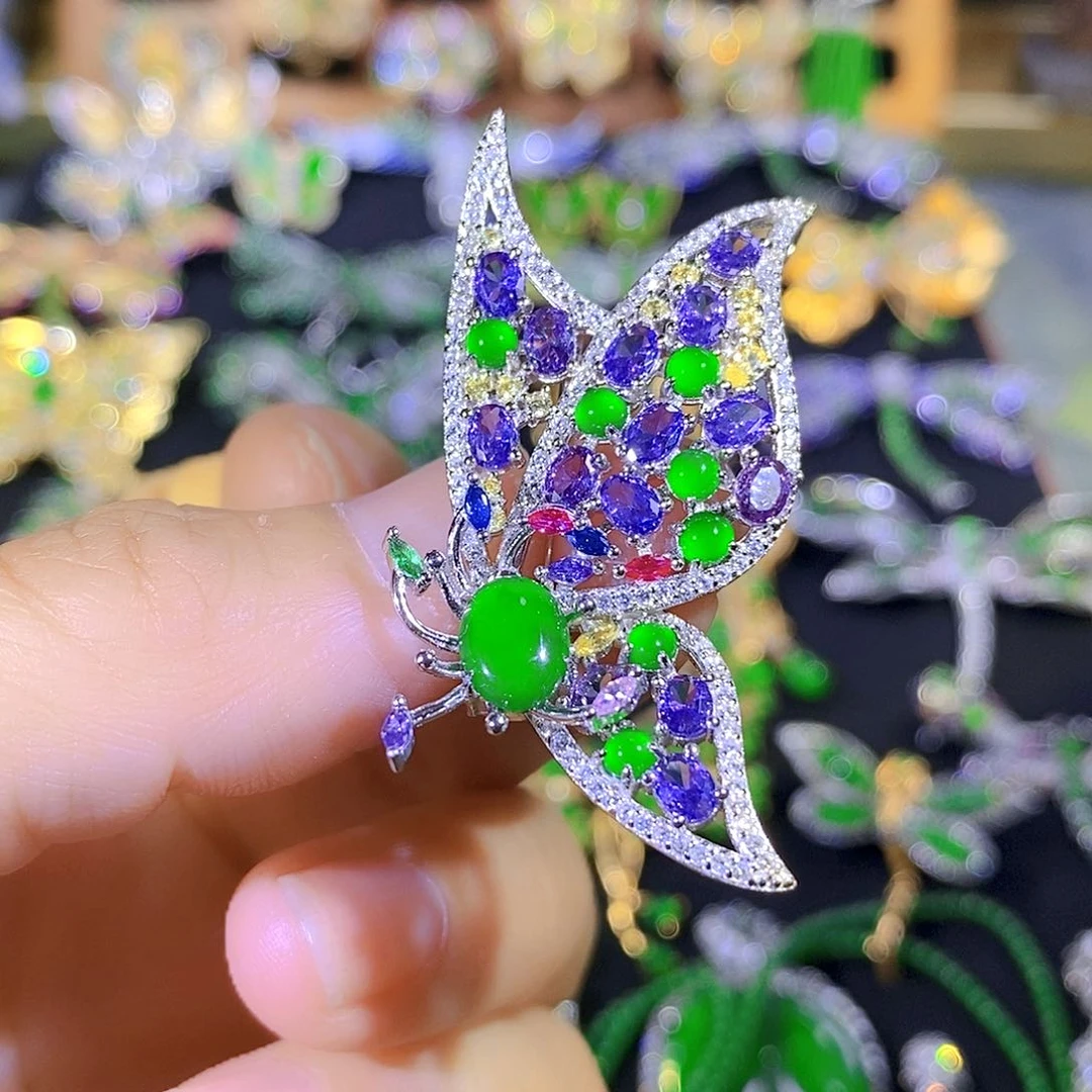 吊坠(不含链)银S925镶嵌翡翠