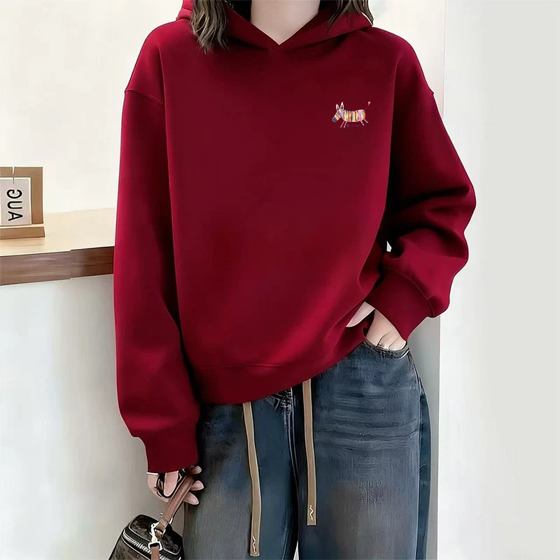 红色短款连帽卫衣女秋冬马年本命年新年衣服2026新款爆款外套上衣