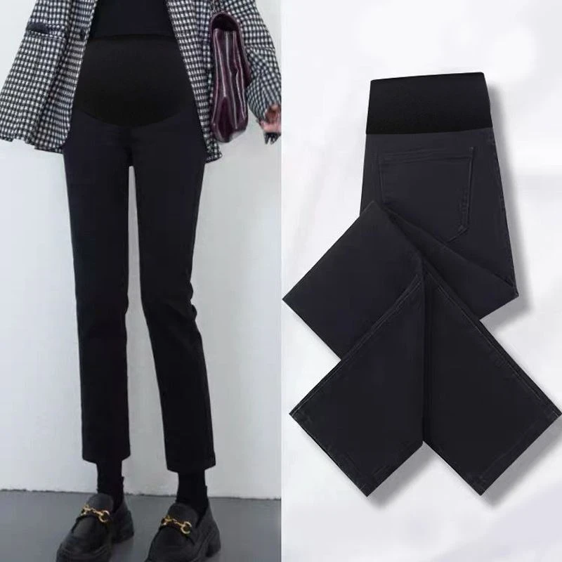 孕妇裤春秋外穿牛仔裤秋季九分直筒裤冬季加绒加厚宽松薄绒烟管裤