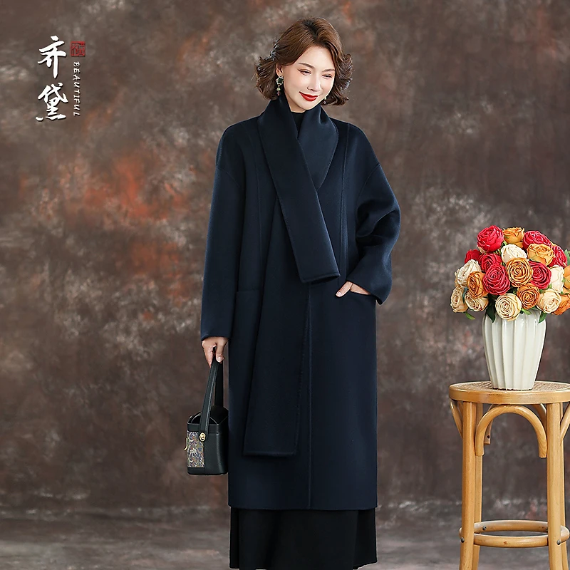 齐黛品牌羊绒双面大衣官方旗舰店正品2025秋冬新款加厚羊毛呢外套