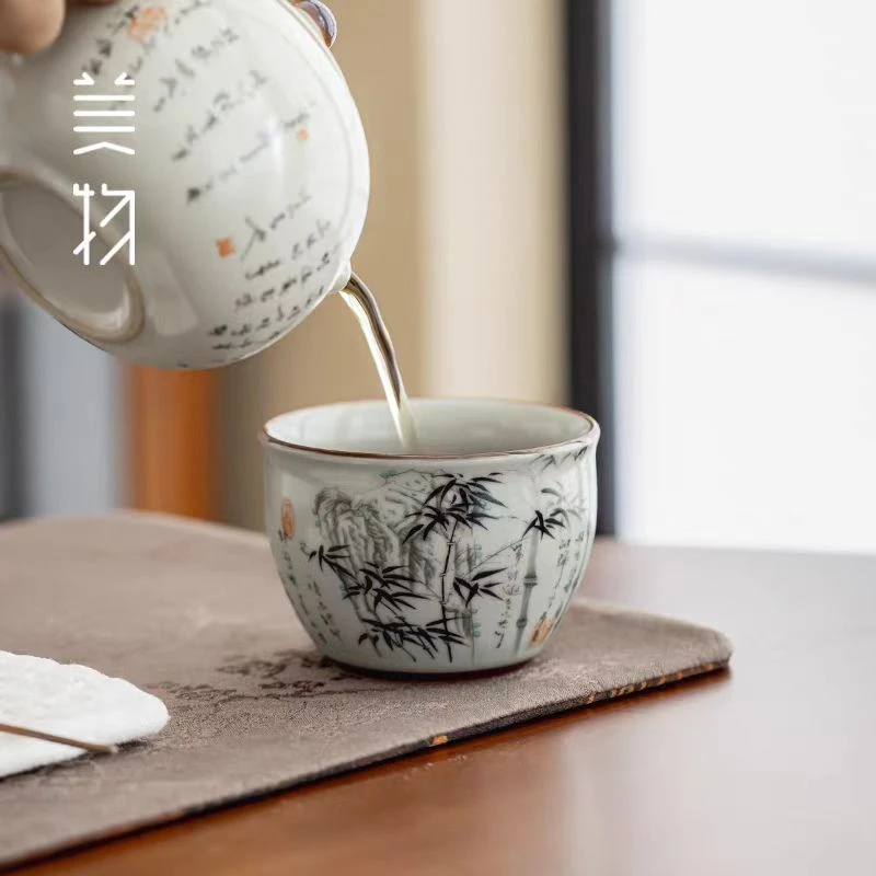 于舒墨竹铜钱主人杯禅意水墨风高档茶杯单个家用送礼茶具1790