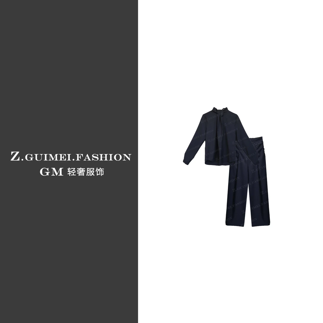 【肆姐高定】设计师款简约纹理花朵长裤套装XY2223