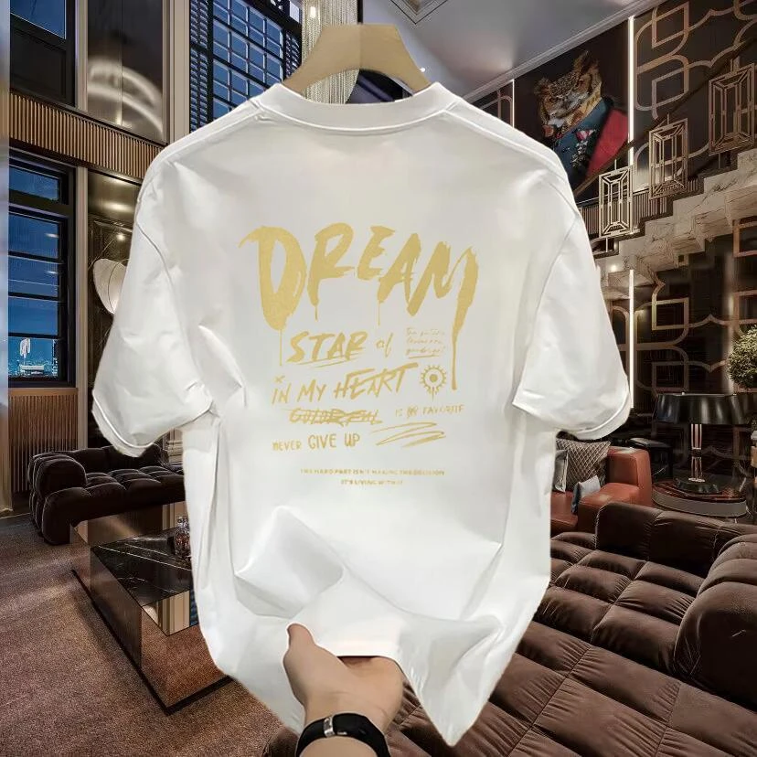 【宽松百搭短袖t恤】仓石一树男夏季字母半袖休闲运动简约透气体恤