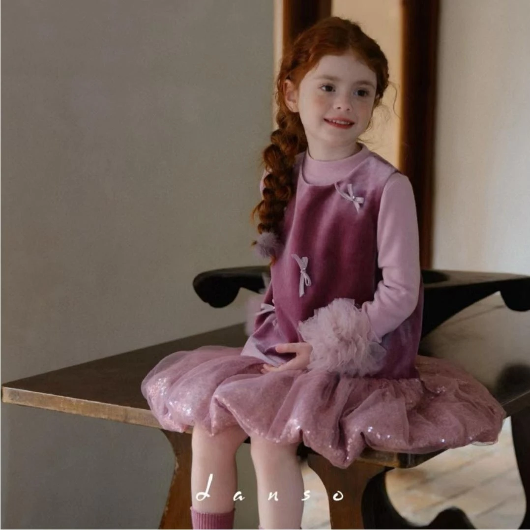 女童秋冬新款小香风花苞裙洋气小女孩蝴蝶结无袖背心公主裙韩版