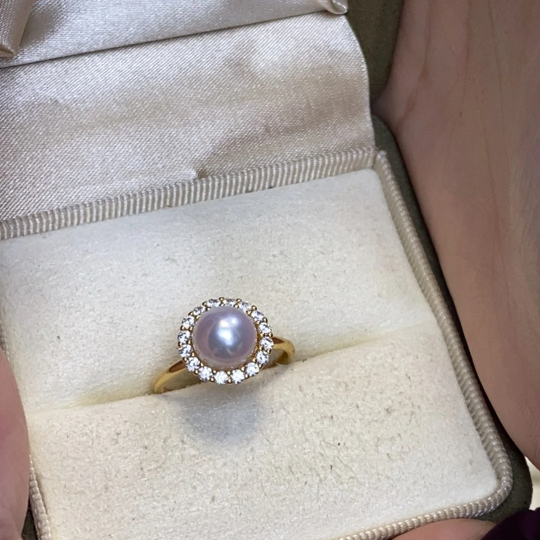 银S925镀金镶嵌戒指淡水珍珠