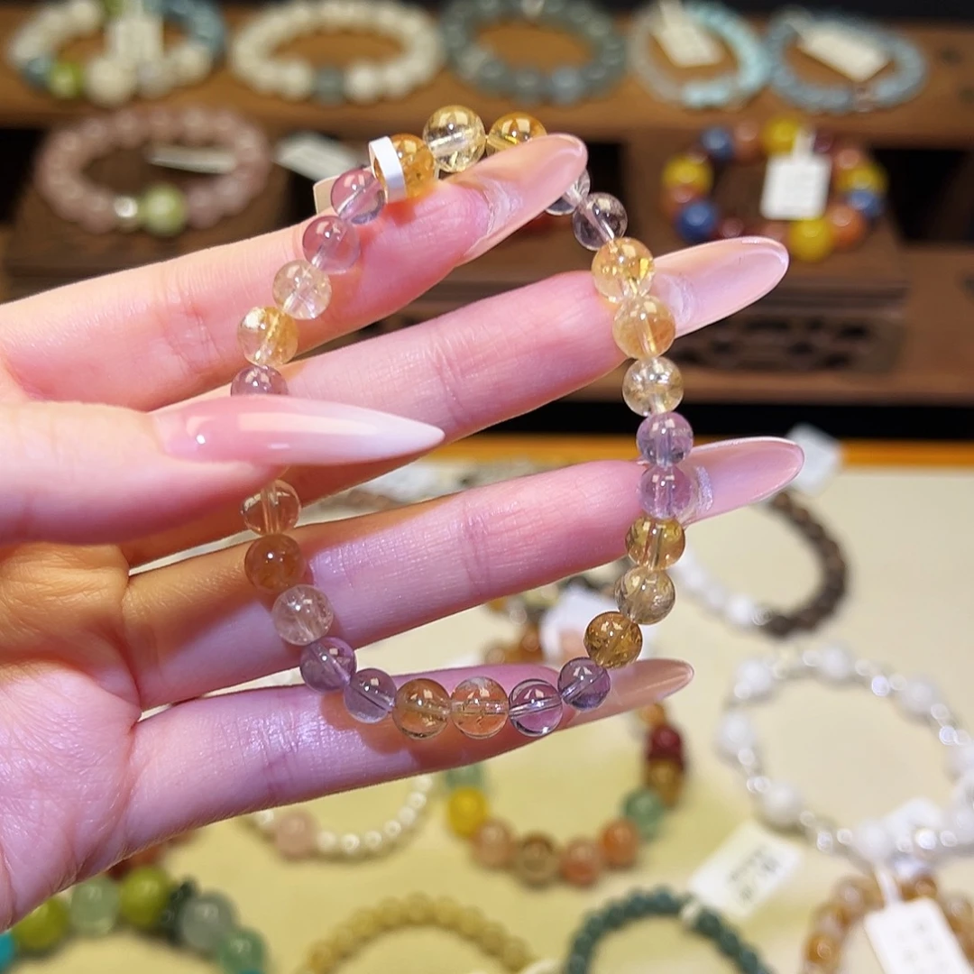 手链银S925镶嵌水晶紫黄1490