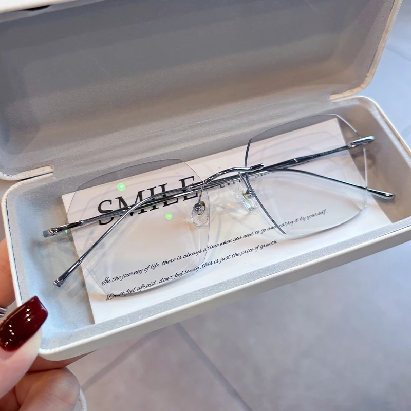 简约气质多边形无边框近视纯钛眼镜专业配镜散光远视平光韩版男女