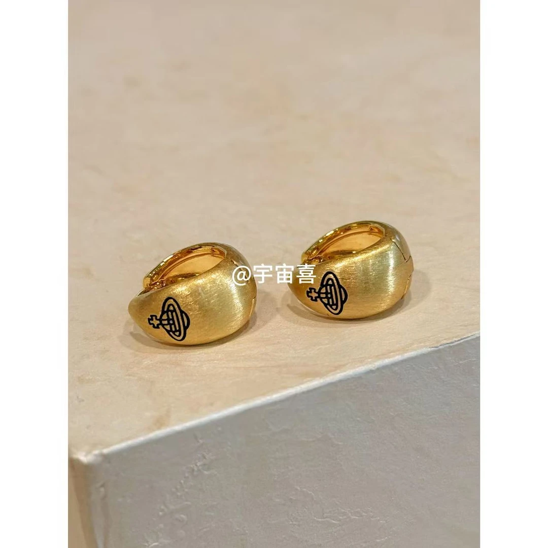 铜合金珐琅耳饰 I3-156【拉丝椭圆金色星球珐琅黑耳扣】
