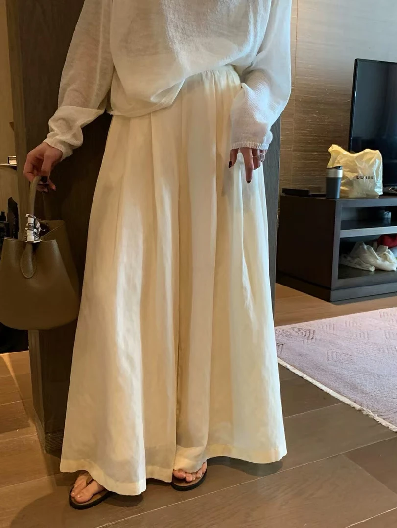 春夏高腰宽松垂感显瘦纯色百搭休闲阔腿裤长款