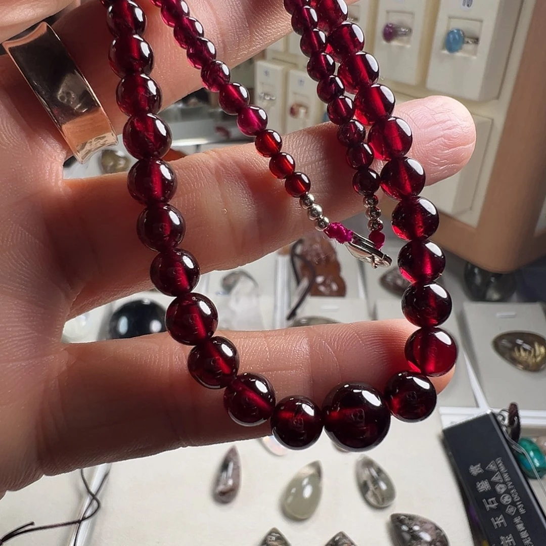 石榴石颈饰银S925镶嵌天然石榴石