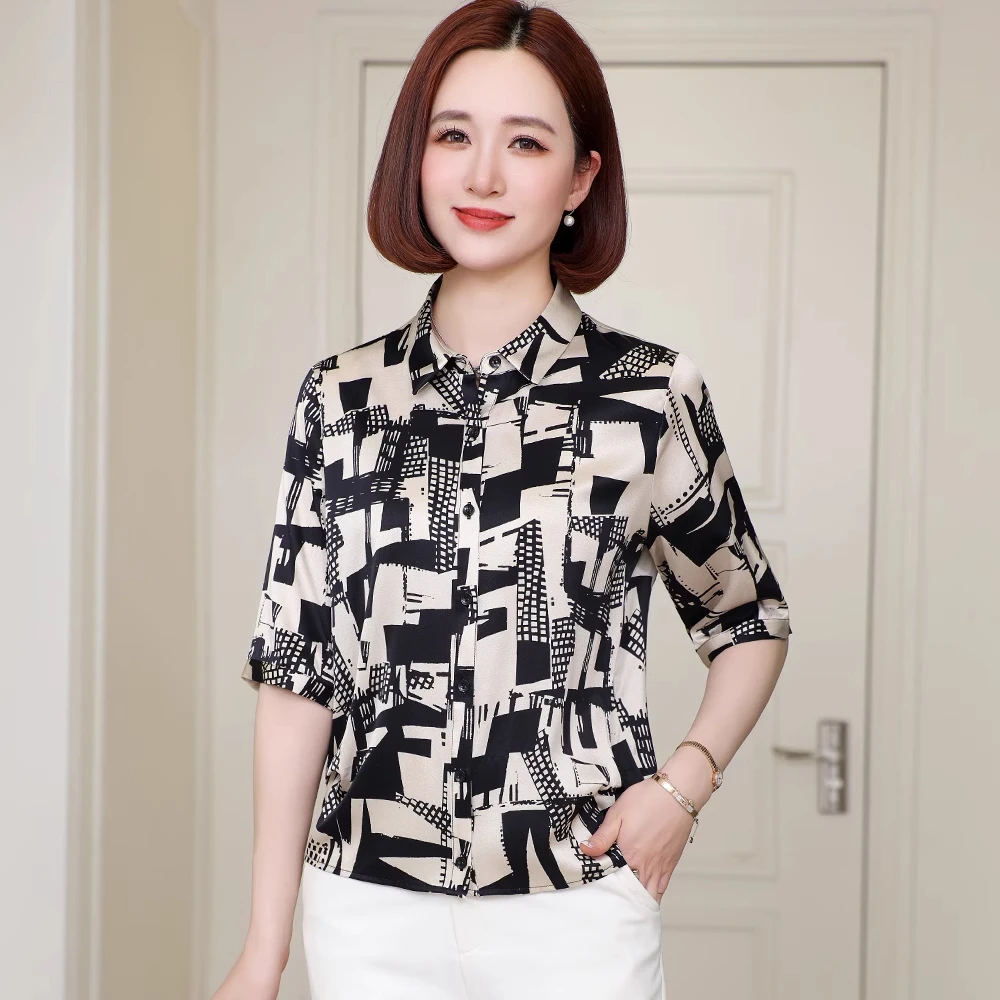 杭州真丝衬衫女士2025年夏季新款缎面短袖高端品牌显瘦桑蚕丝上衣