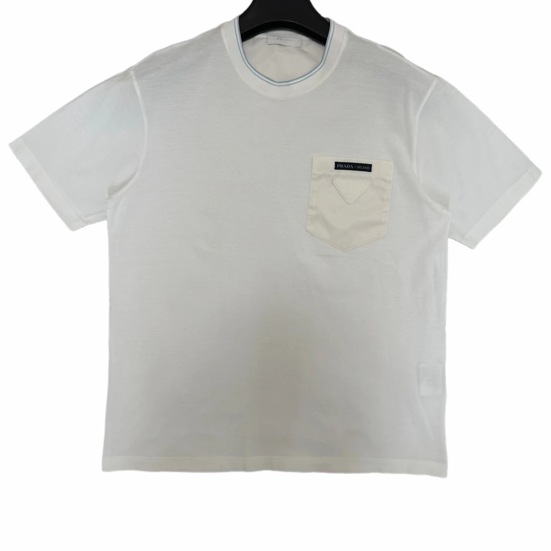 99新 Prada/普拉达 白色三角标徽标logo圆领短袖XL码