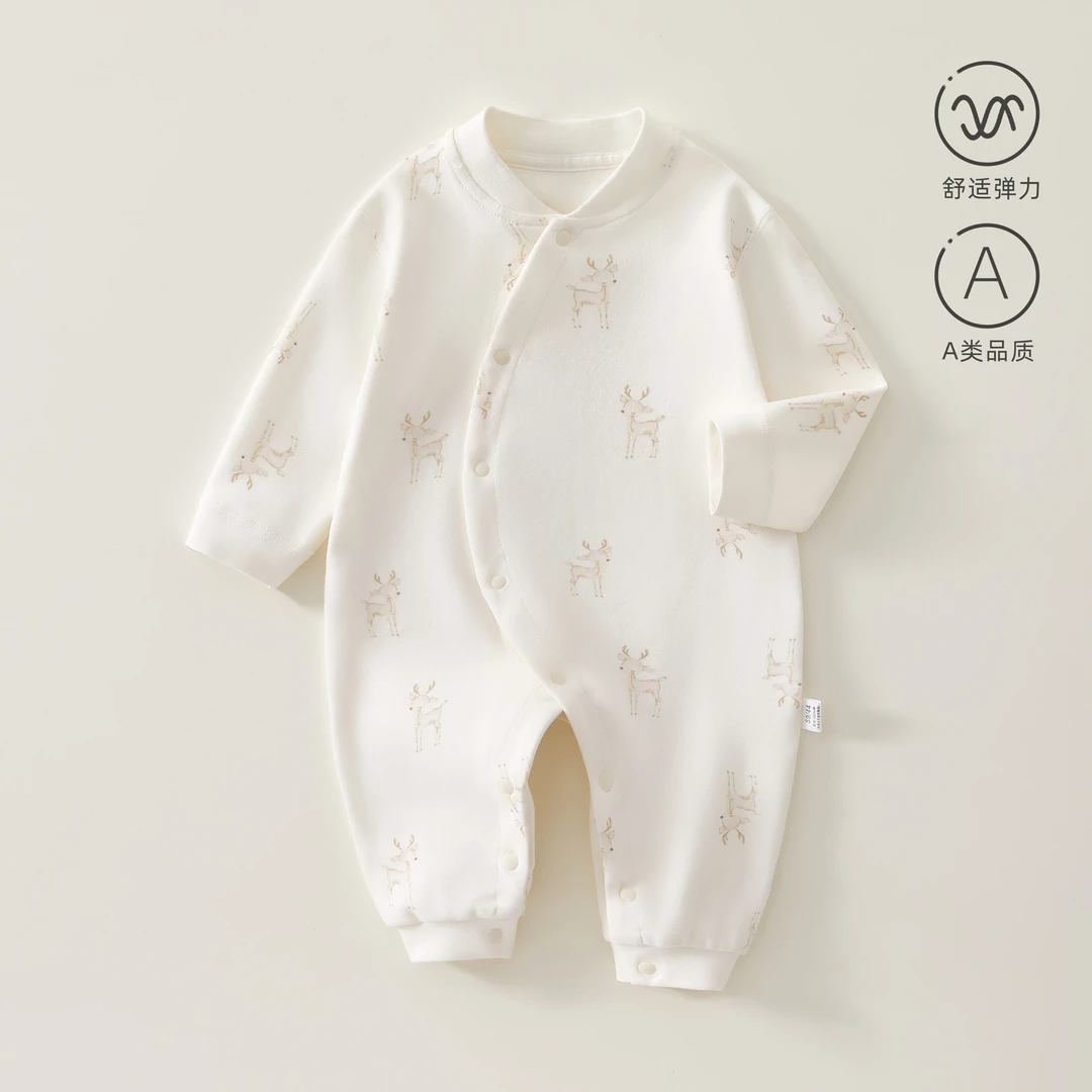 婴儿连体衣秋季长袖纯棉可爱宝宝秋衣爬爬服偏开护肚婴儿秋季衣服