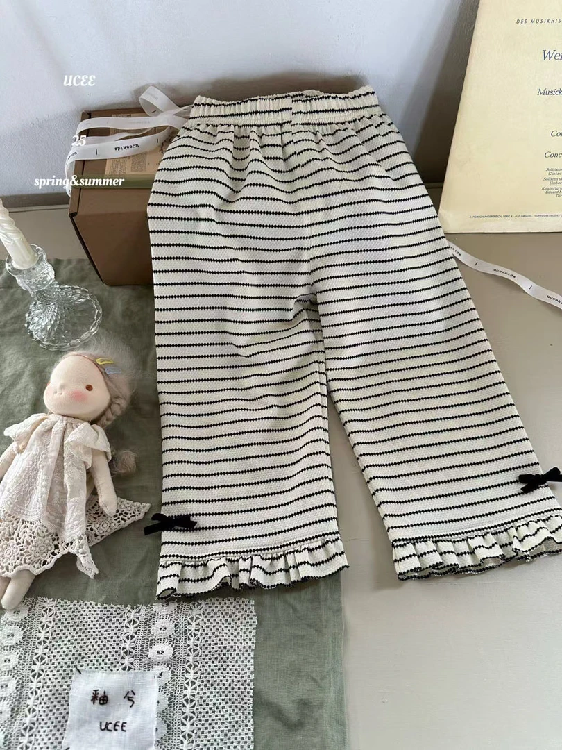 釉兮2025春款条纹裤长裤261036女童可爱甜美
