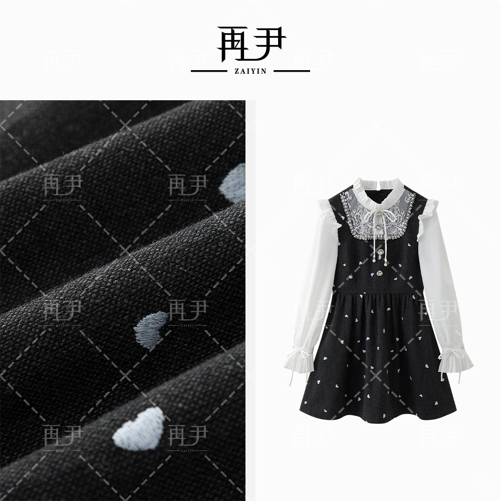 【蔚来星星】春秋新款小众设计师黑色高定长袖连衣裙GY25CT120108