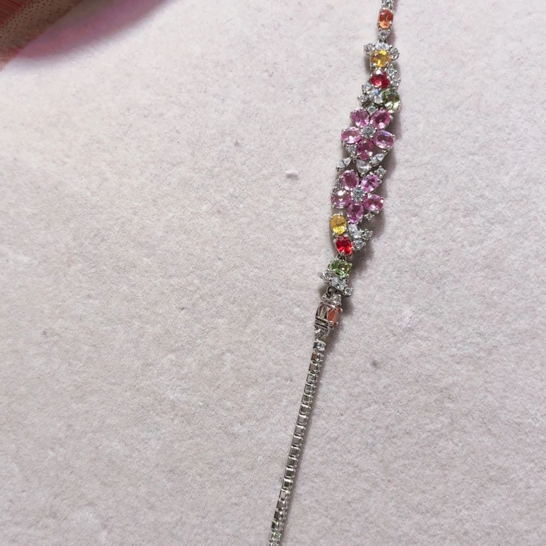 彩色蓝宝石手链银S925镶嵌国首质检