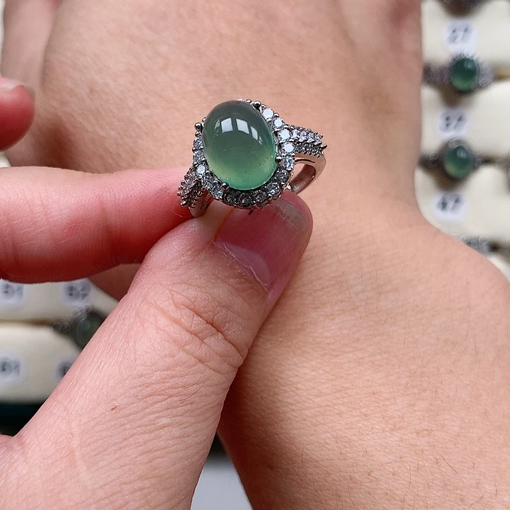 蛇纹石玉戒指银S925镶嵌