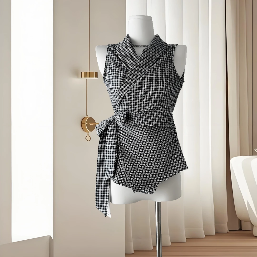 洋气通勤设计感绑带收腰无袖上衣女夏季时尚百搭显瘦轻奢小背心