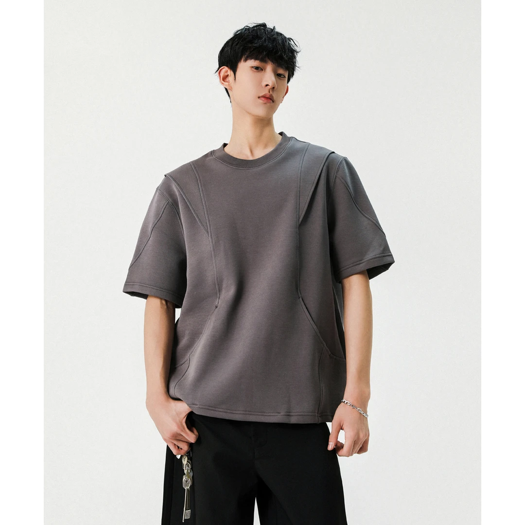 潮牌解构短袖T恤男女夏季美式拼接运动休闲体恤高街宽松百搭半袖