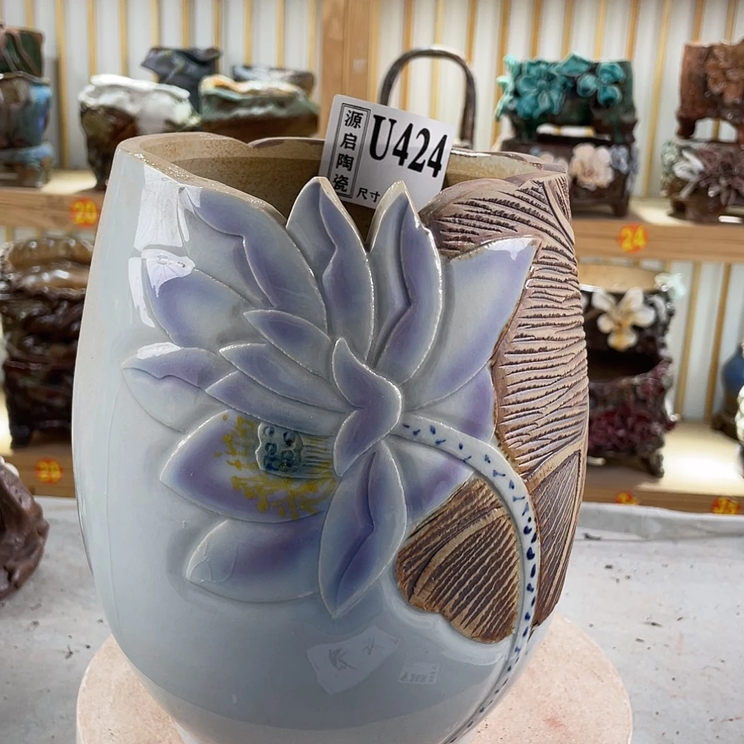 紫砂花盆景德镇陶瓷花盆424