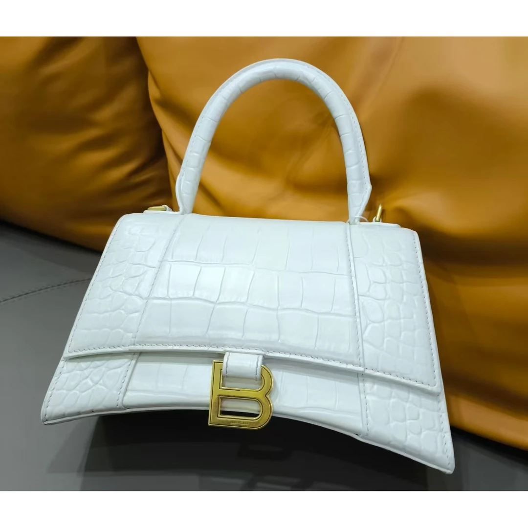 99新 Balenciaga/巴黎世家 白鳄压沙漏银扣XS单肩斜挎包/（包包）