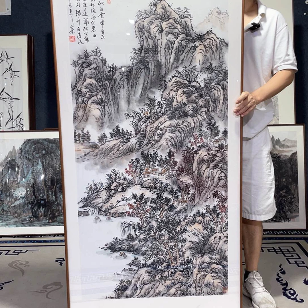 国画手绘画作品带框