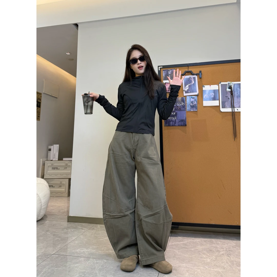 美式夏季复古宽松弯刀cleanfit阔腿牛仔裤男女显瘦拖地休闲长裤05