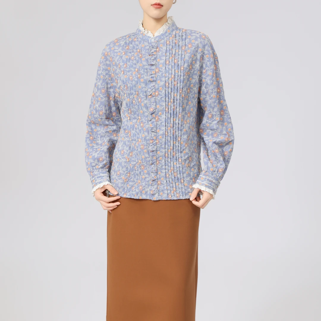 AMASS/阿玛施新款印染拼接衬衫冬季复古气质百搭长袖上衣5301059