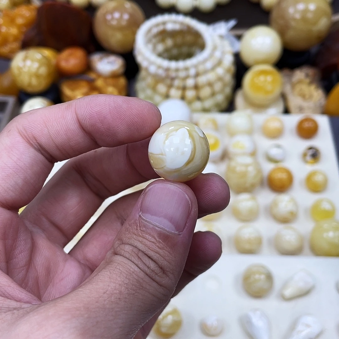 蜜蜡未镶嵌珠宝奇石17.8mm【天眼拉丝石膏瓷白】圆珠