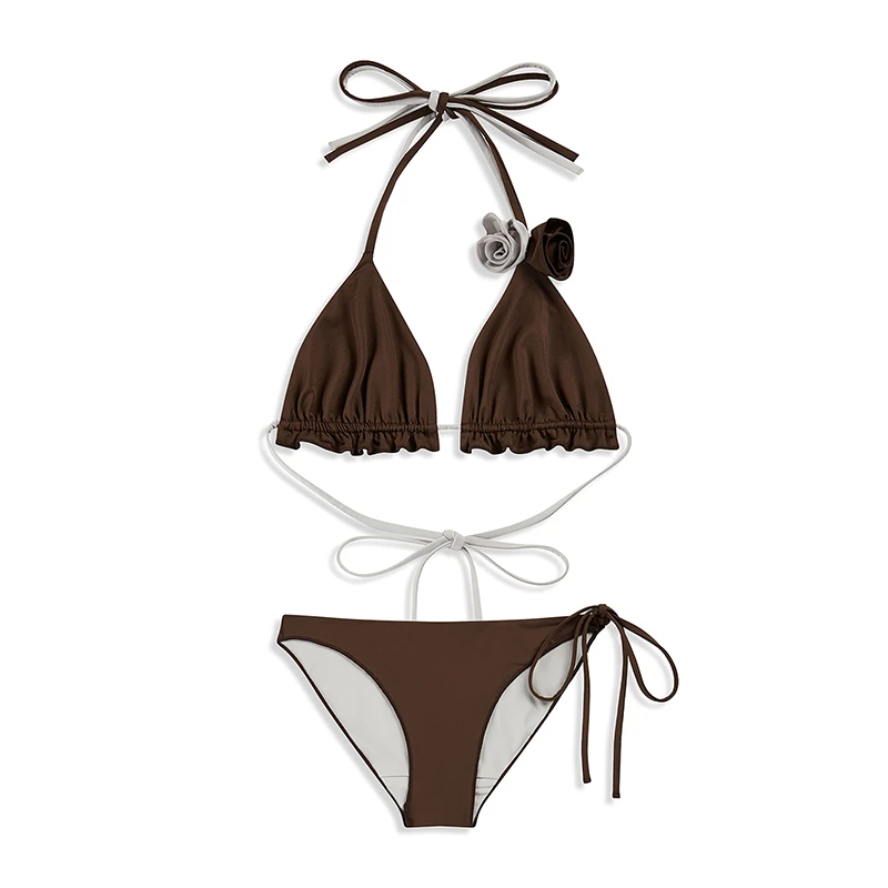 REP-OPEN YY设计师品牌棕色花朵细带比基尼套装 25SS 女装买手店