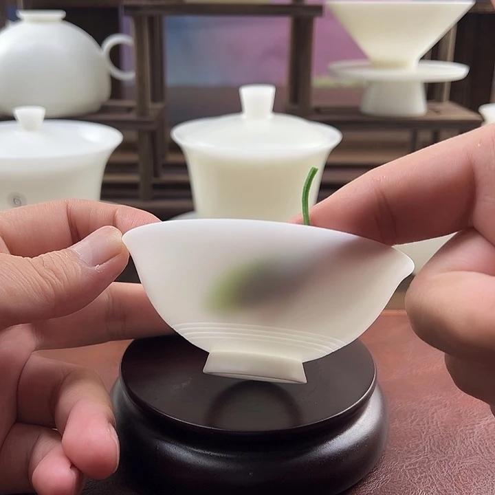 超薄胎高冰素烧100ml普洱杯斗笠盏