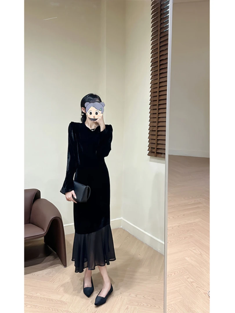 高级气质连衣裙女装2025秋季新款黑色裙子高端秋装小黑裙早秋长裙