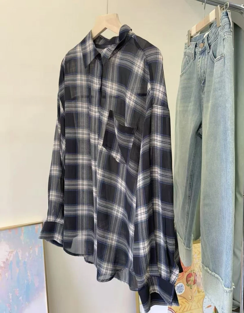 阿哈家 超柔雪纺格子衬衫防晒衫80-150斤