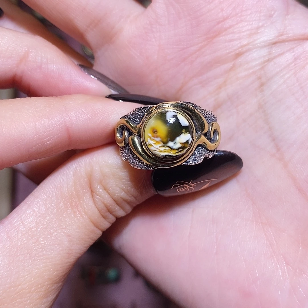 琥珀戒指银S925镶嵌换**字戒指