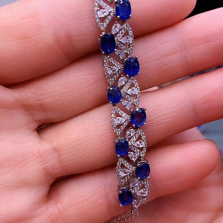 银S925镶嵌蓝宝石手链