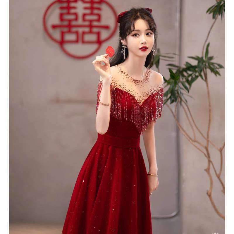 敬酒服新娘2025新款春夏红色小个子结婚高级订婚连衣裙晚礼服裙女