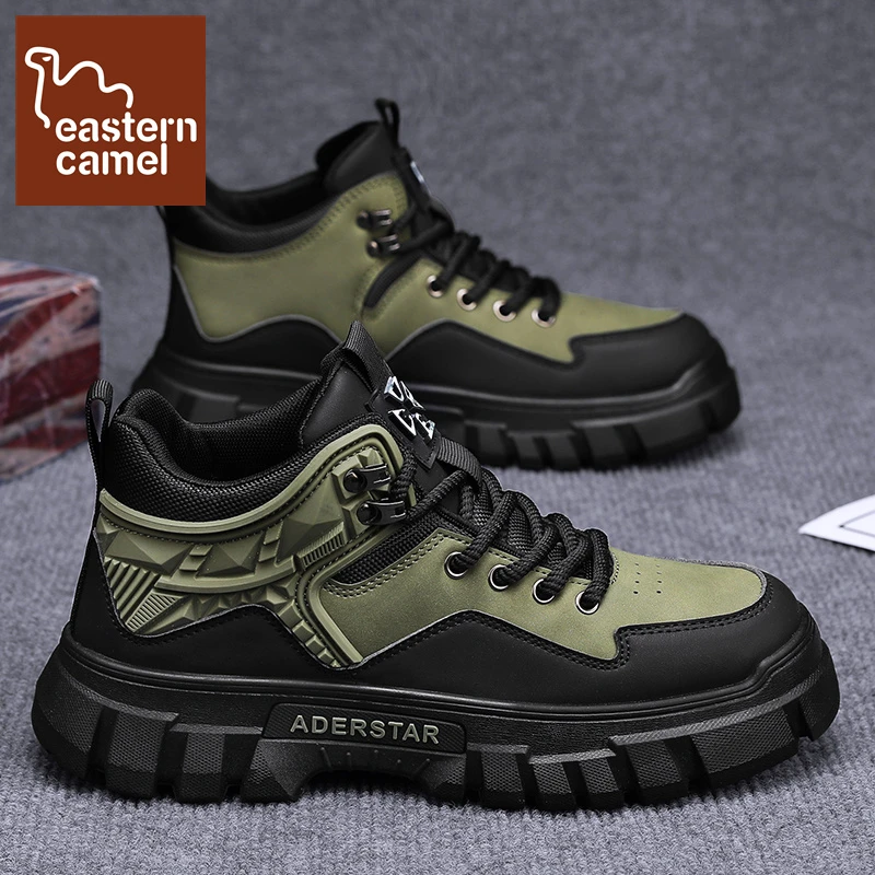 东方骆驼男鞋新款厚底工装靴高帮潮鞋秋季百搭防水防滑耐磨马丁靴