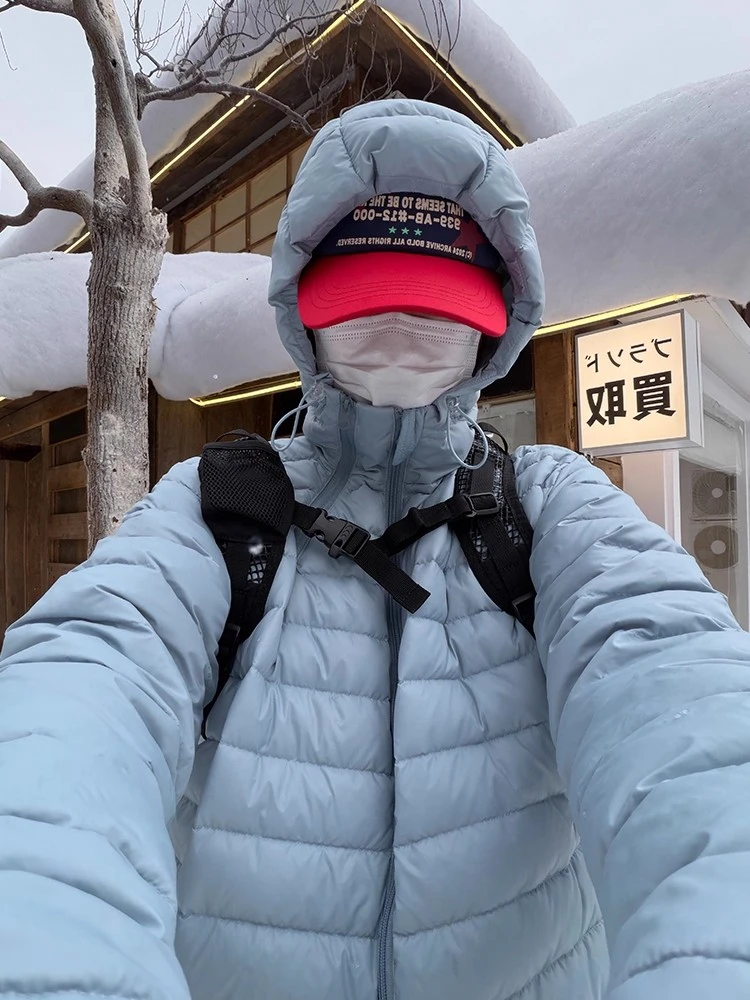 BINXLAN美式排骨纹连帽轻薄羽绒服男女冬季防寒保暖宽松百搭外套