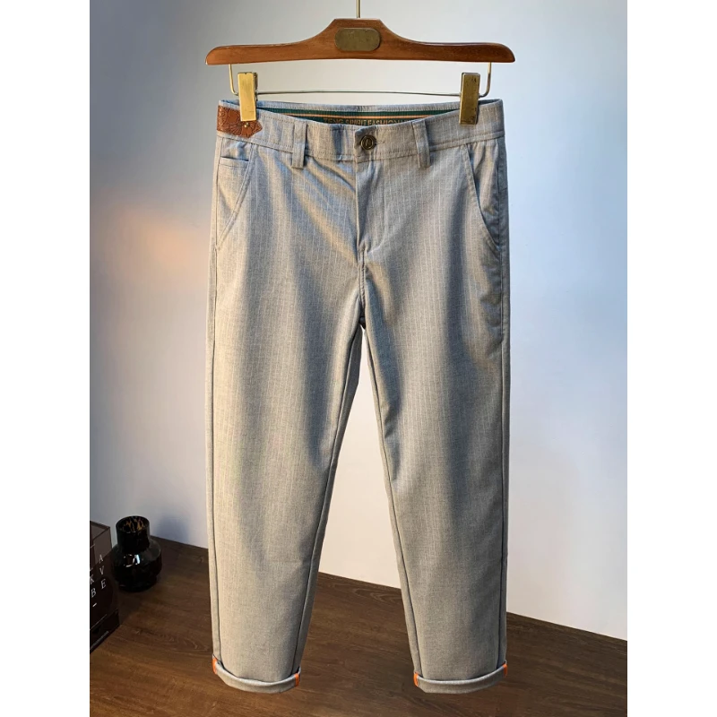 秋季男士休闲裤2025年新款条纹复古潮流小直筒长裤轻熟风男裤子潮